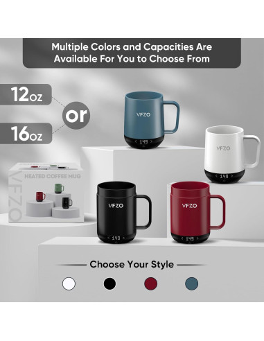 Taza Inteligente VFZO Auto Calentable 12oz Negra con LED