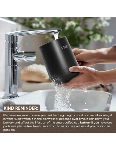 Taza Inteligente VFZO Auto Calentable 12oz Negra con LED