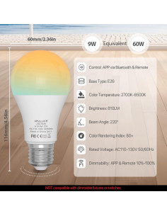 Bombilla LED Inteligente ORALUCE A19 9W Control Remoto E26 2