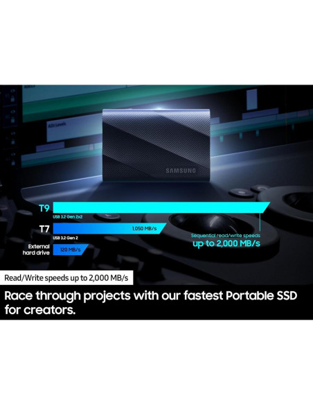 SSD Portátil Samsung T9 4TB USB 3.2 Gen 2x2 Negro