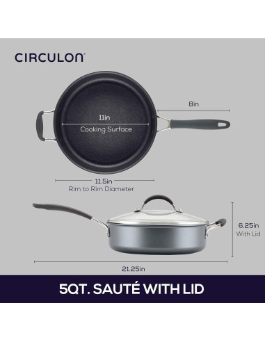 Sartén de Saltear Circulon A1 5 Cuartos Grafito con Tapa