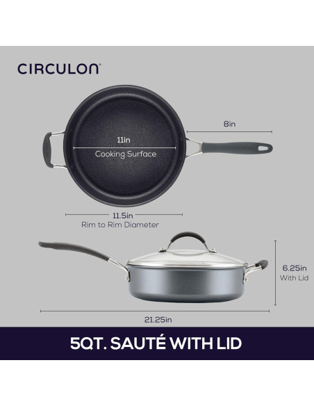 Sartén de Saltear Circulon A1 5 Cuartos Grafito con Tapa
