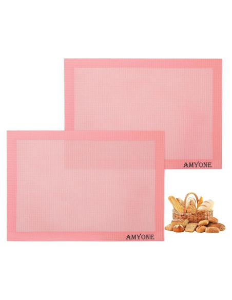 Tapetes de Hornear Perforados AMYONE 2 PCS Silicona Rosa 41.9x29.5 cm