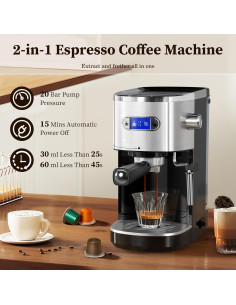 Máquina de Espresso Xbeauty 20 Bar Semi-Automática Negra 2