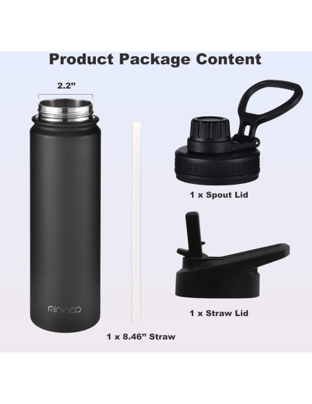 Botella de Agua Acero Inoxidable mininoo 710 ml Negra