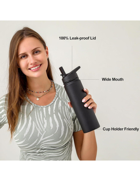 Botella de Agua Acero Inoxidable mininoo 710 ml Negra