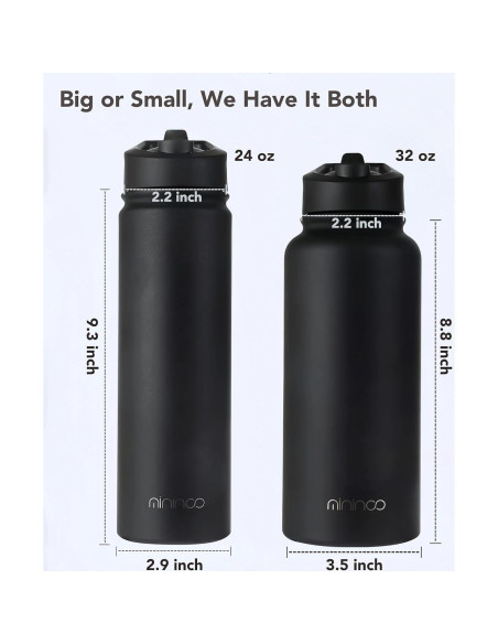 Botella de Agua Acero Inoxidable mininoo 710 ml Negra
