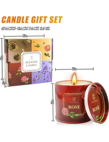 Set de 4 Velas Aromáticas de Cera de Soja Ulawell - Rosa, Lavanda, Sándalo, Manzana Canela
