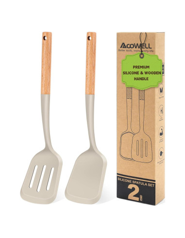 Juego de 2 Espátulas de Silicona AcoWELL con Mango de Madera