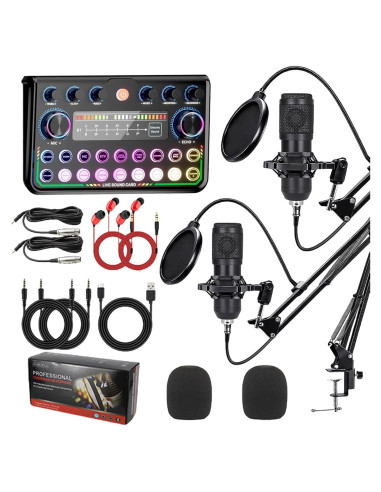 Kit de Podcast SuperRC con 2 Micrófonos y Mezclador USB