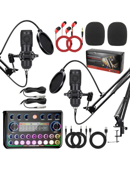Kit de Podcast SuperRC con 2 Micrófonos y Mezclador USB