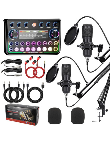 Kit de Podcast SuperRC con 2 Micrófonos y Mezclador USB