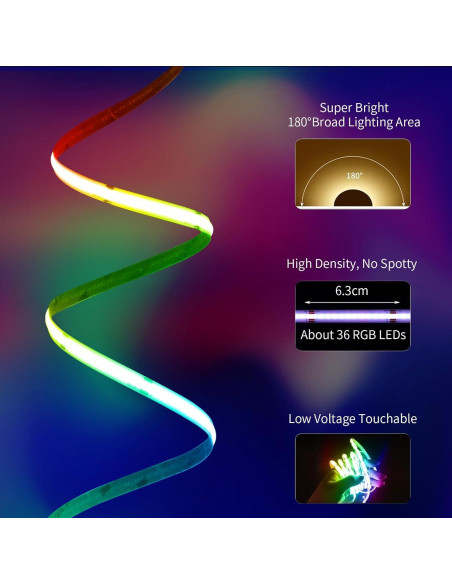 Tira LED COB RGB 20FT BUNACET con Control Remoto y App