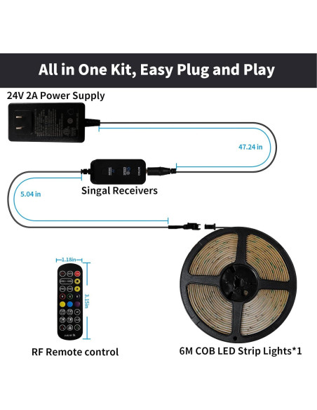 Tira LED COB RGB 20FT BUNACET con Control Remoto y App