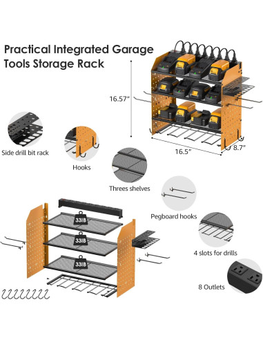 Organizador de herramientas eléctricas CCCEI con estación de carga amarilla