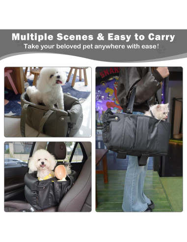 Asiento de coche para perros AOOTOOLINK 2 en 1 cuero impermeable