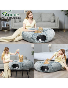 Cama Túnel para Gatos AUOON con Cojín Circular Suave 91 cm 2