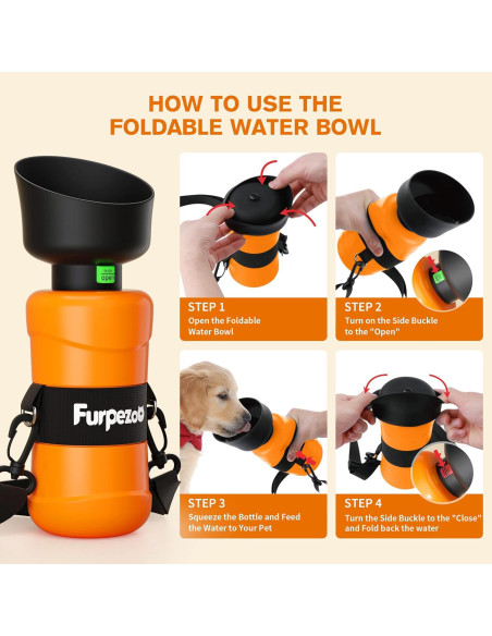 Botella de Agua para Perros Furpezoo 800ml Plegable Naranja Botella de Agua para Perros Furpezoo 800ml Plegable Naranja
