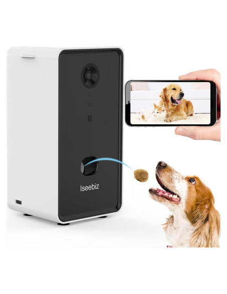Dispensador de golosinas para mascotas Iseebiz con cámara 1080P