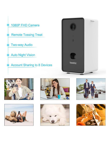 Dispensador de golosinas para mascotas Iseebiz con cámara 1080P