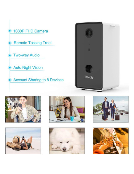 Dispensador de golosinas para mascotas Iseebiz con cámara 1080P