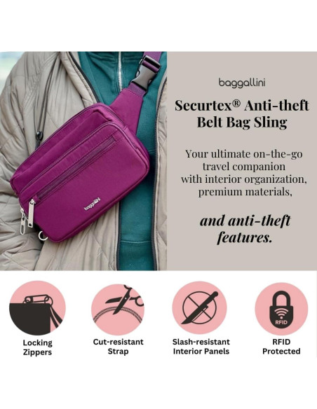 Riñonera Antirrobo Baggallini Securtex Mujer RFID 22.4x14cm