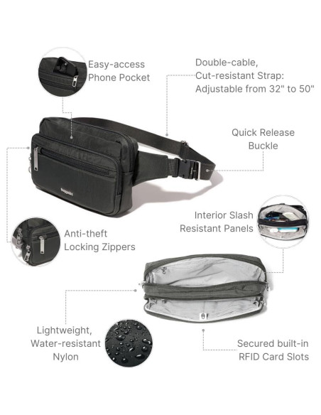 Riñonera Antirrobo Baggallini Securtex Mujer RFID 22.4x14cm