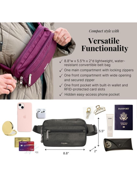 Riñonera Antirrobo Baggallini Securtex Mujer RFID 22.4x14cm