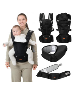 Portabebés Ergonómico BabbleRoo Grow Carrier 6-en-1 Negro