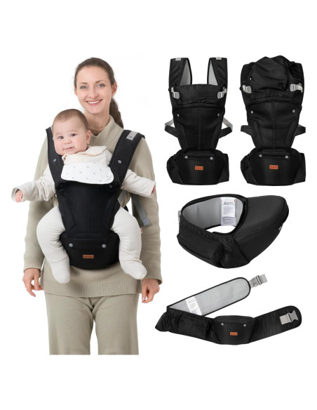 Portabebés Ergonómico BabbleRoo Grow Carrier 6-en-1 Negro