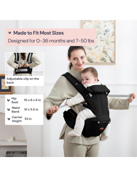 Portabebés Ergonómico BabbleRoo Grow Carrier 6-en-1 Negro