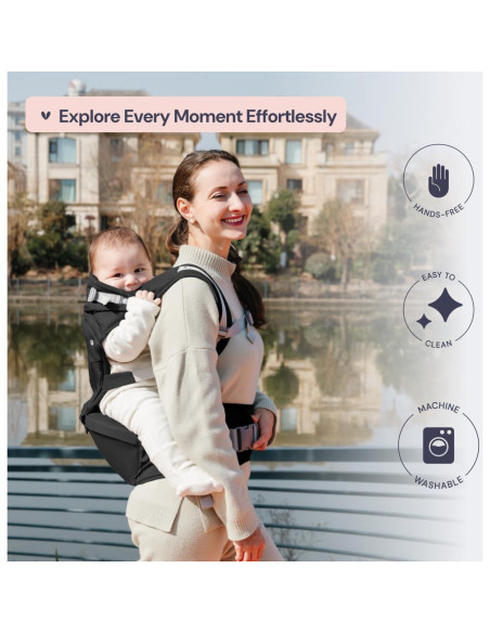 Portabebés Ergonómico BabbleRoo Grow Carrier 6-en-1 Negro