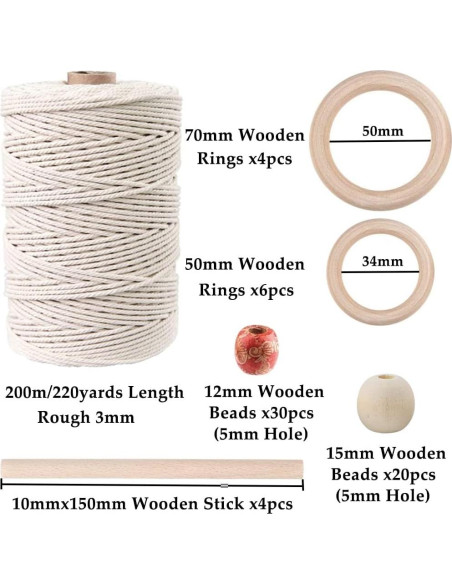 Kit de Macramé 87pcs ZXCDINO Algodón Natural 3mm x 20m