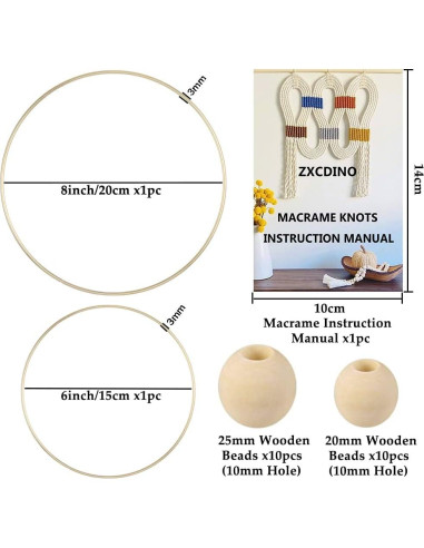 Kit de Macramé 87pcs ZXCDINO Algodón Natural 3mm x 20m