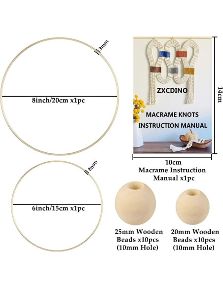 Kit de Macramé 87pcs ZXCDINO Algodón Natural 3mm x 20m