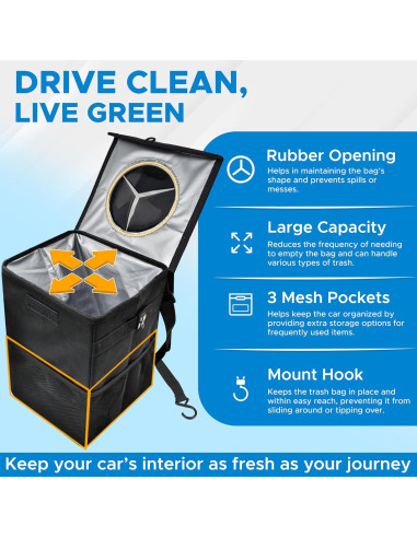 Basurero de Coche EcoNour 5.68L Impermeable Colgante Negro