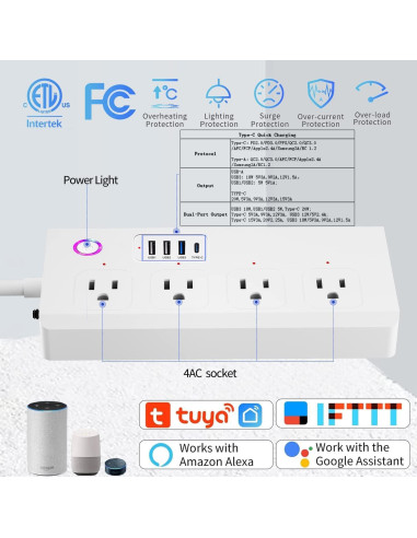 Tira de Energía Inteligente UseeLink WiFi 4 AC 3 USB 20W