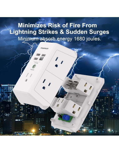 Protector de Sobretensión POWERIVER HR-519A 5 Salidas y 4 USB