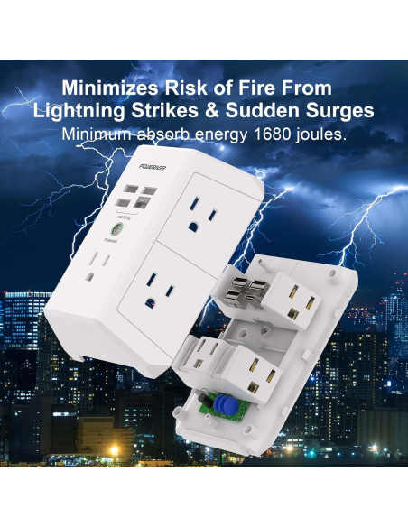 Protector de Sobretensión POWERIVER HR-519A 5 Salidas y 4 USB Protector de Sobretensión POWERIVER HR-519A 5 Salidas y 4 USB