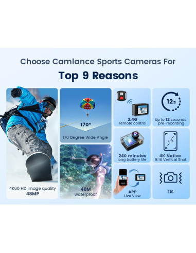 Cámara de acción 4K Camlance con tarjeta 64GB y EIS