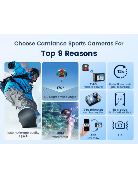 Cámara de acción 4K Camlance con tarjeta 64GB y EIS Cámara de acción 4K Camlance con tarjeta 64GB y EIS