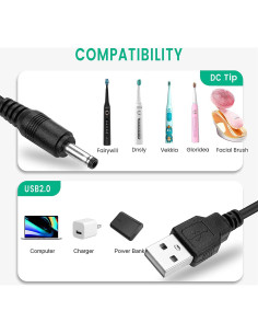 Cable de Carga USB 2.0 para Cepillos Eléctricos Fairywill y Foreo - 2 Piezas 2