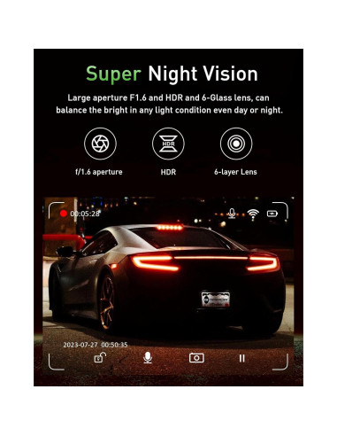 Cámara Dash GMAIPOP 4K Doble Delantera y Trasera 170