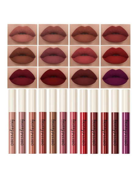 Set de 12 Labiales Mate BestLand - Nudes y Rojos Intensos