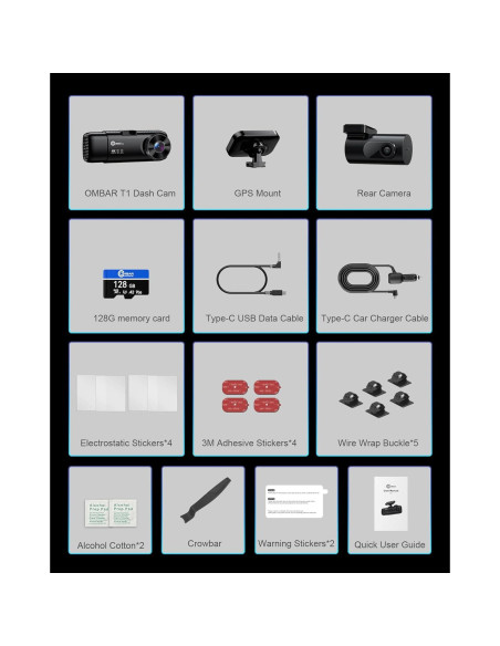 Cámara de tablero OMBAR T1 4K 3 canales visión nocturna