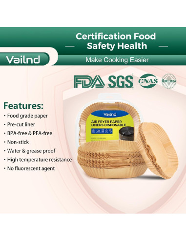Forros de Papel para Freidora de Aire Vailnd 400 Pcs 20x20 cm