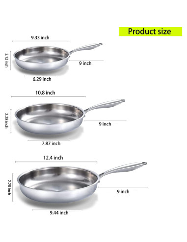 Juego de Sartenes de Acero Inoxidable DELARLO 20/25/30 cm