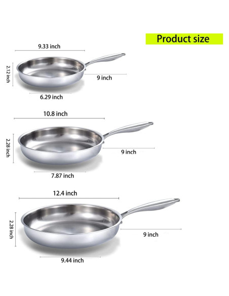 Juego de Sartenes de Acero Inoxidable DELARLO 20/25/30 cm
