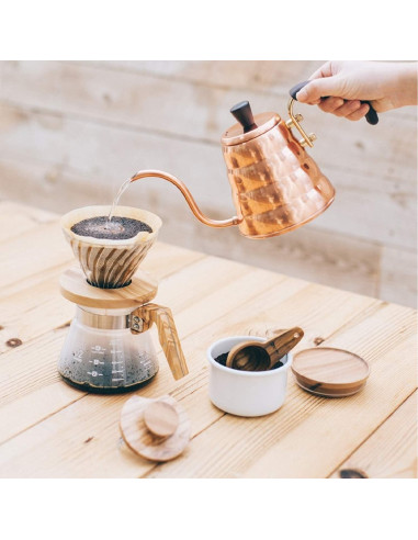 Tetera de Goteo Hario VKBN-90CP Cobre 700 ml con Tapa de Madera