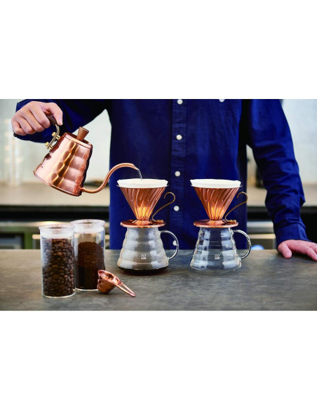 Tetera de Goteo Hario VKBN-90CP Cobre 700 ml con Tapa de Madera